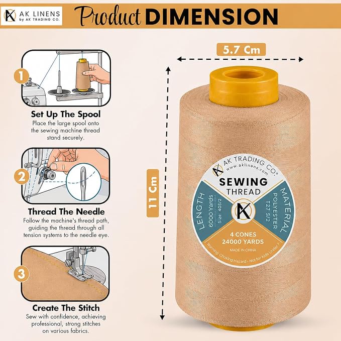 AK Trading 4-Pack Light TAN All Purpose Sewing Thread Cones of High Tensile - Image 2