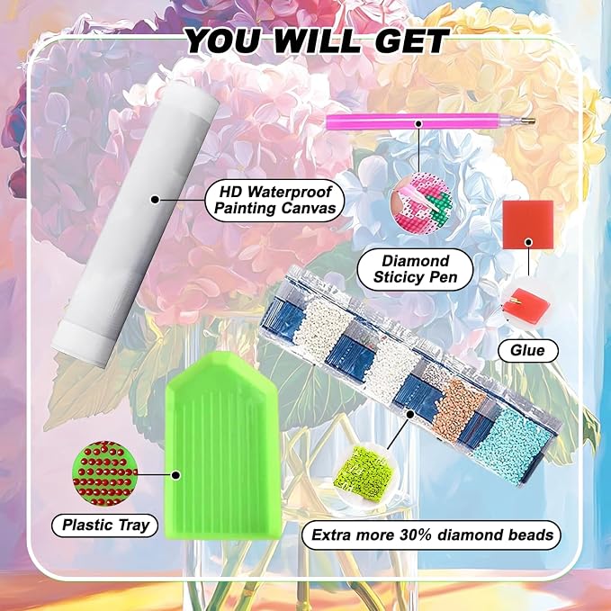 VeGuude Diamond Art Kits for Adults, Full Drill Hydrangea Flowers Diamond - Image 4