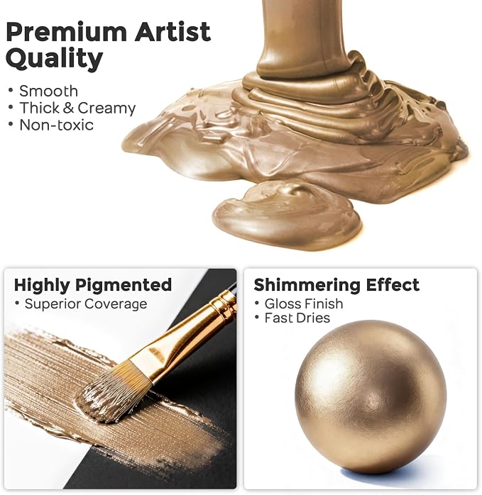 Nicpro Metallic Sahara Gold Acrylic Paint, 33.8oz/1000ml Gold Leaf Paint | Non - Image 2