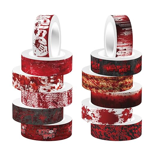12 Rolls Halloween Washi Tape Bloody Printing Tapes Spooky Bloodstain Pattern Masking Tapes for Scrapbook Journal DIY Art Crafts Wrapping Decor 16.4FT