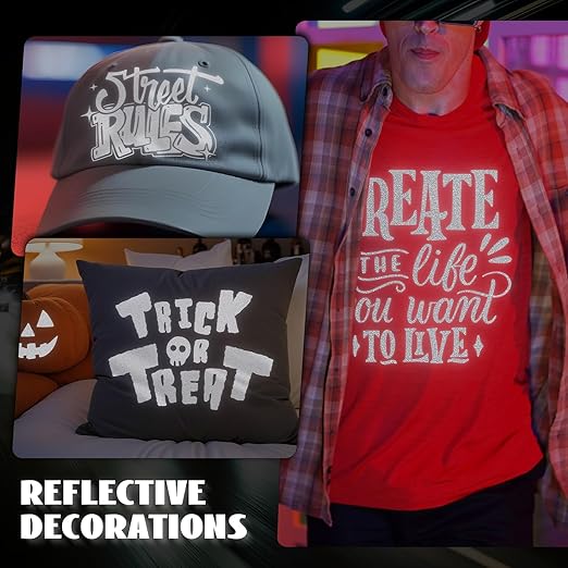 GIRAFVINYL Black Reflective Vinyl - 12" x 7' Iron on HTV for T-Shirt, Easy to Weed Heat Transfer Vinyl