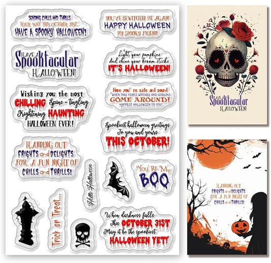 Halloween Words Clear Stamps for Card Making anding Halloween Alphabet Skulls Tombstones Bats Clear Stamps for Card Making Scrapbooking Crafting for DIY Paper Crafts Decoration
