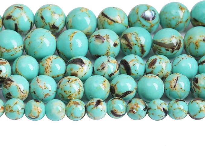 8mm 45pcs Turquoise Beads with Mother of Pearl Blue Howlite Shell Turquoises Stone Round Beads for Jewelry Making Bracelet
