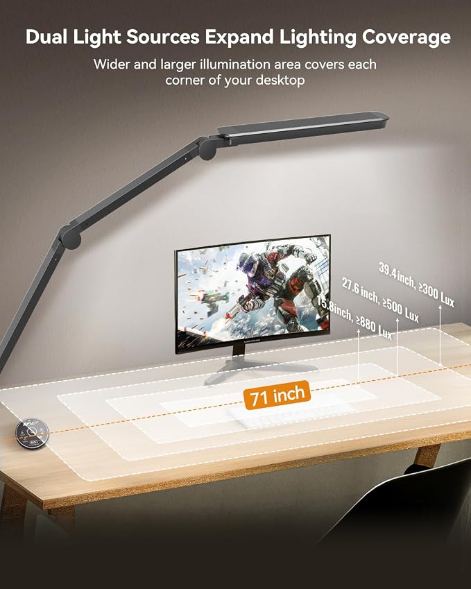 LED Desk Lamp with Clamp, Architect Desk Lamp with Remote, Flexible Swing Arm - Image 2