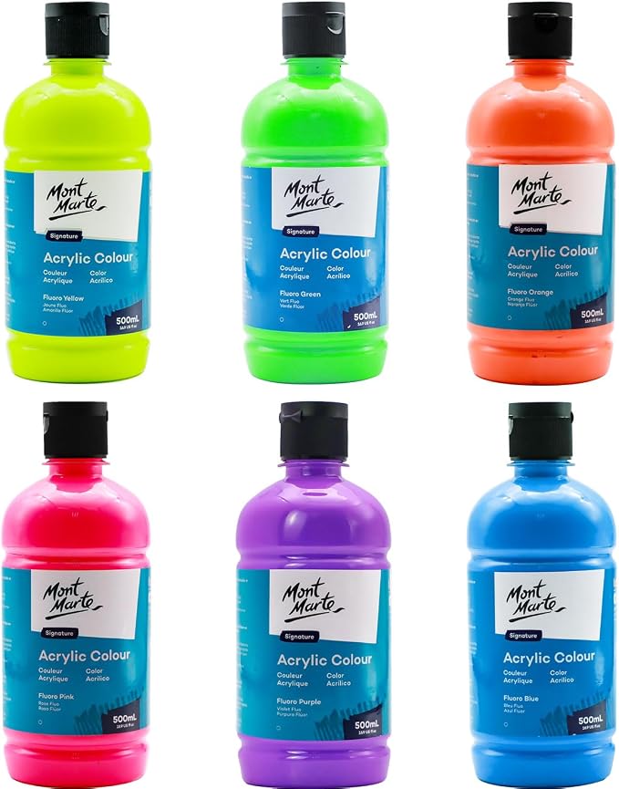 Mont Marte Signature Fluoro Blue Acrylic Paint, Semi-Matte Finish, 12 Colors - Image 6