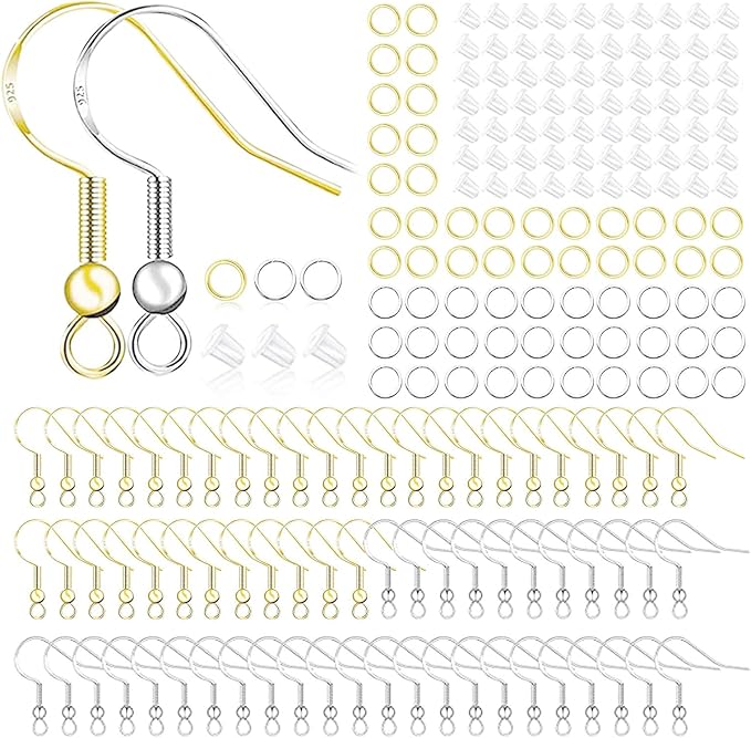 Hypoallergenic Earring Hooks 800 PCS/125 Pairs, Jump Rings, Ear Wires Fish Hooks by OfficeArtCraftsProducts