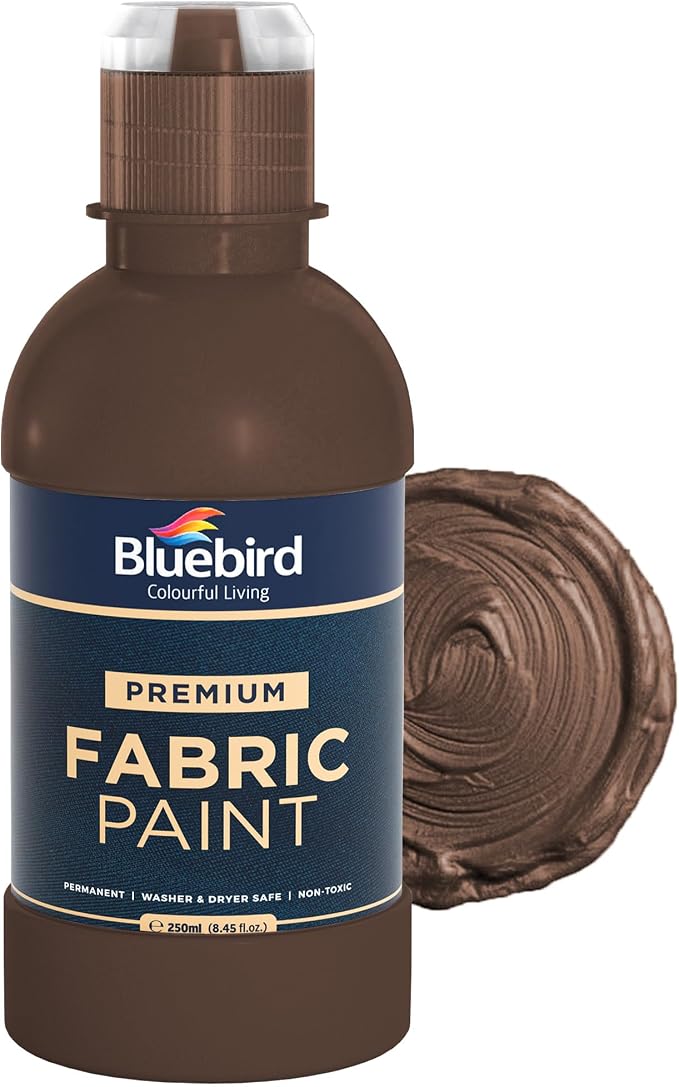 BLUEBIRD Fabric Paint, Vandyke Brown, 8.5 Fl Oz, Permanent Fabric Paints by BluebirdArts