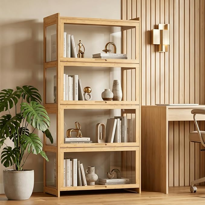 Magshion Display Cabinet with Flip-Up Doors, Natural | Full 4-Side Clear - Image 3