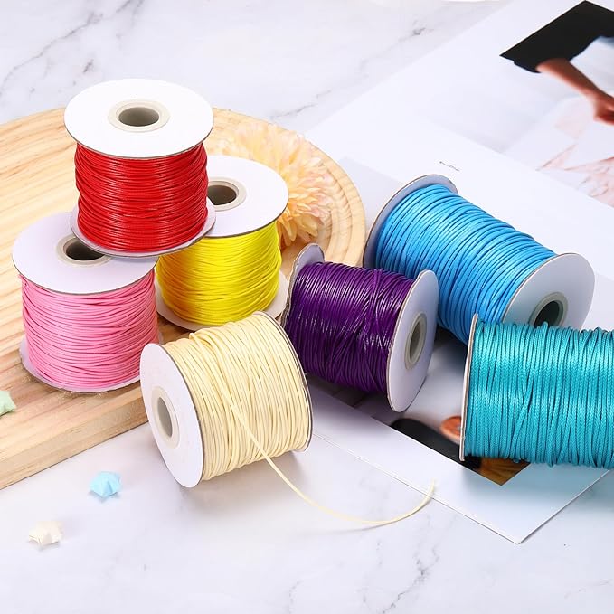 MECCANIXITY Waxed Cord 1.5mm Waxed Thread 87 Yard Wax String Leather Cord for Bracelet Making, Necklaces, Beading, Jewelry Making and DIY Crafts(Beige)