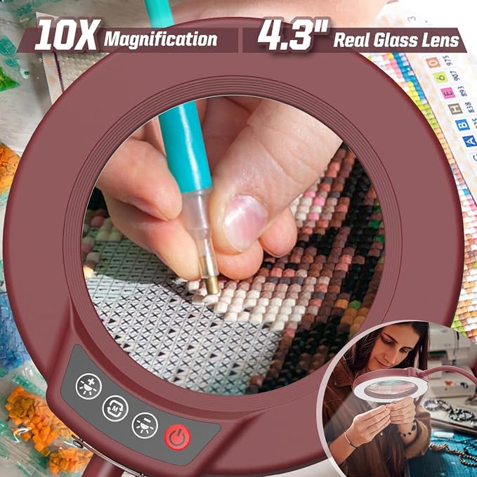 10X Magnifying Glass with Light and Stand, 5 Color Modes Stepless Dimmable LED - Image 2