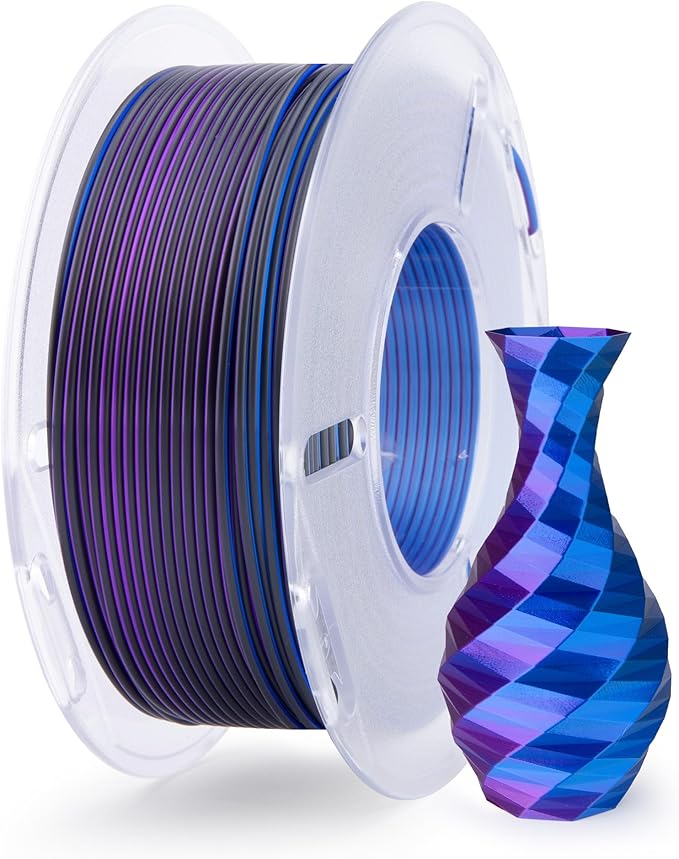 ELEGOO Silk PLA Filament 1.75mm Triple Colors Blue Purple Black 250g, Shiny Tri-Color 3D Printer Filament Dimensional Accuracy +/- 0.05mm, 250g Spool Fits for Most FDM 3D Printers