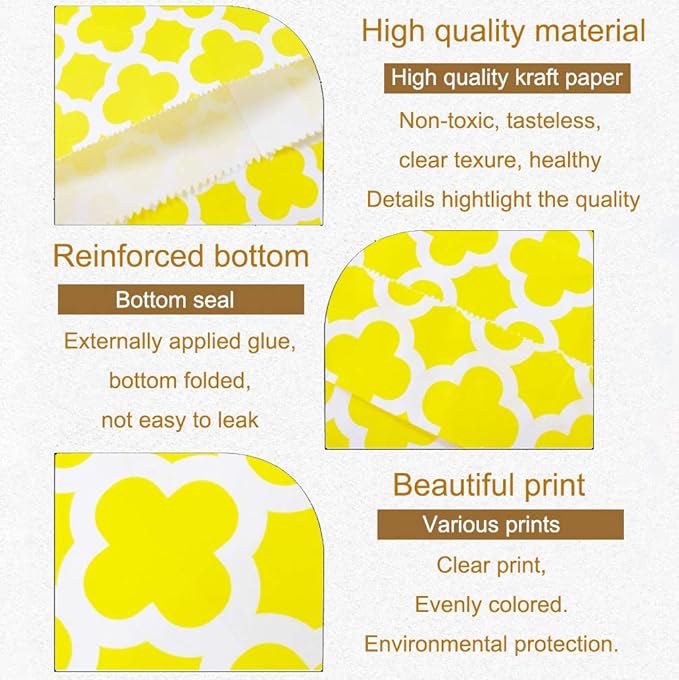 KEYYOOMY 200 Pcs Yellow Candy Buffet Bags Small Cookie Bags Polka Dot Paper Treat Bag for Wedding Birthday Party (5 inch x 7 inch)