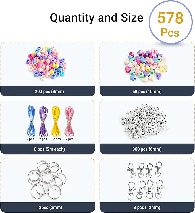BIGCOMER 578Pcs DIY Bead Keychain Making Kit – Alphabet Letter Beads & Key - Image 2