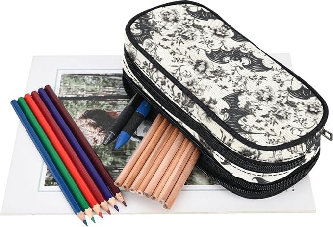 ANANGTEE Bat Flowers Pencil Pouch Case - Image 2