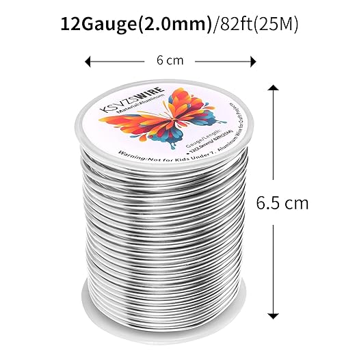 12 Gauge(2.0mm) Aluminum Wire 82 Feet(25M) KSVZS Bendable Metal Wire for Crafts, Sculpting, Armature, Jewelry Making【3-in-1】+18Gauge(1.0mm) 32.8Ft(10M)+1 Pliers(Silver)