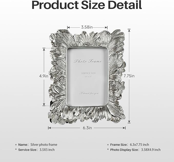 Cuspin Silver Picture Frame 3.5x5 Small Frame, Vintage Silver Palm Leaves - Image 5