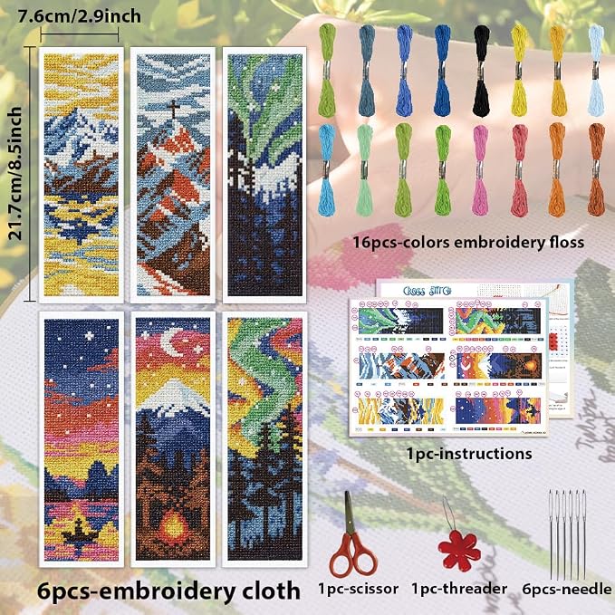ACRNIGHEET 6PCS Cross Stitch Bookmark Kit - Image 2