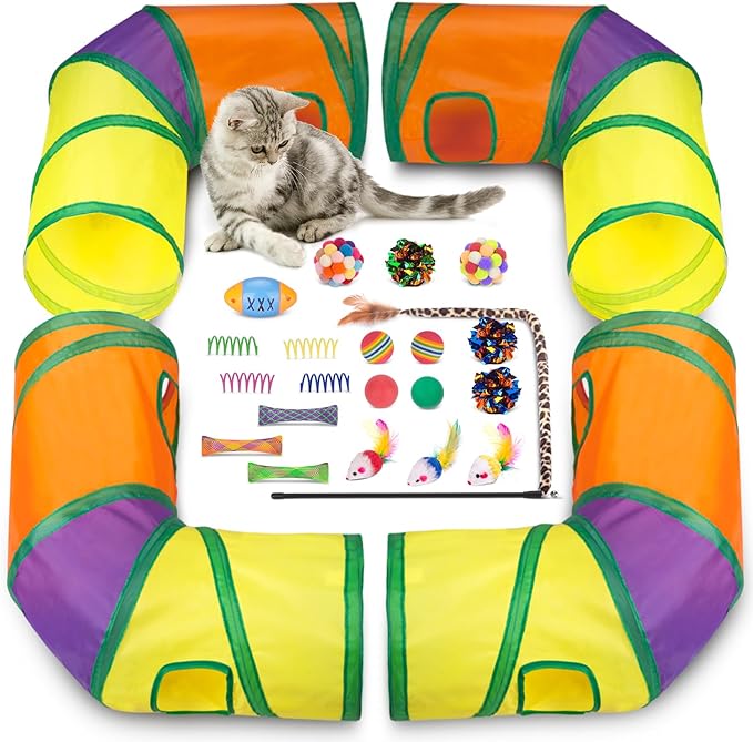 Retro Shaw 25Pcs Cat Toys with Kitten Tunnels, Interactive Kitty Toys by RetroShaw