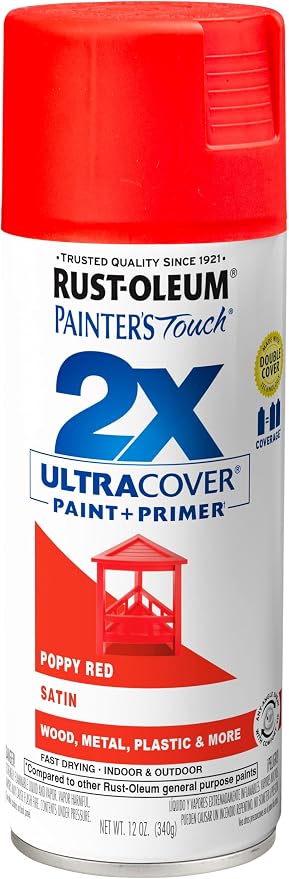 Rust-Oleum Painter's Touch 2X Ultra Cover Spray Paint, Satin Poppy Red | Indoor by Rust-Oleum