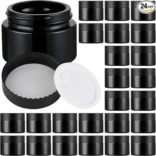 Glass Jars with Lids,Eco-Friendly Cosmetic Containers with Airtight Black Lids & Liners, Multi-Color Options for Cream, Lotion, Body Butter, DIY Skincare Travel Jars (Black, 1oz)
