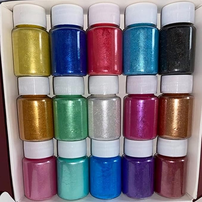 15 Bottles Slime & Candle Mica Powder, Resin Color Pigment, Epoxy Resin, Lip Gloss, Natural Powder Pigment