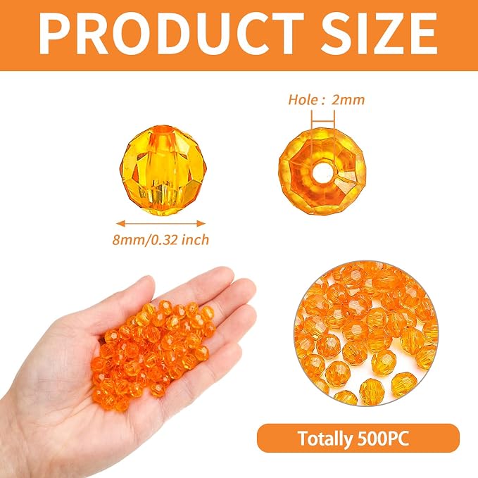 BONNY BOXX 500pcs 8mm Acrylic Faceted Round Crystal Beads Transparent - Image 3