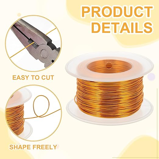 uxcell 20 Gauge / 0.8mm Anodized Aluminum Wire for Jewelry Craft Making, 102 Feet Bendable Flexible Wire for DIY Home Decor Gardening Sculpture, Gold