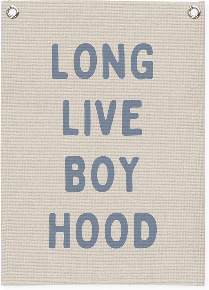 Blue Long Live Boyhood Linen Canvas Banner,Boy Room Decor,Nursery Playroom Wall Decor For Boys Bedroom Toddler Decorations Teen Boy Room Decor Wall Hanging Flag Banner 18x25 Inch