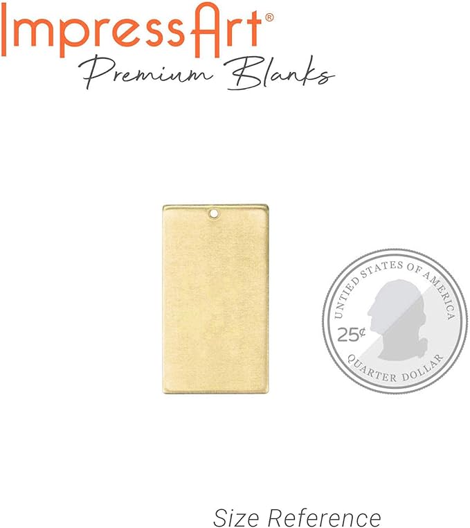 ImpressArt - Premium Metal Stamping Rectangle Blanks for Metal Stamping and Jewelry Making (24 Pack) (11/16" x 1 1/4" Rectangle w/Hole, Brass)