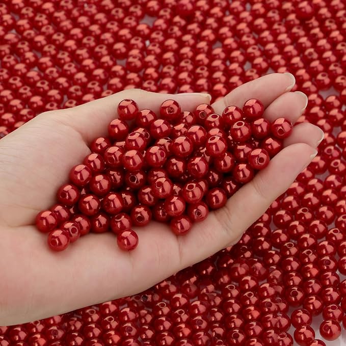 DUQGUHO Red Pearl Beads for Crafts 8mm Plastic Pearl Beads by DUQGUHO