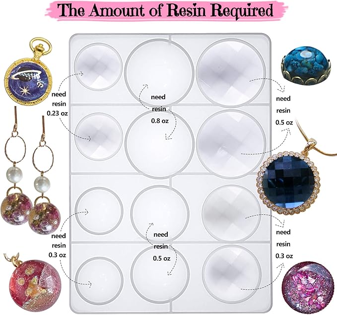 FUNSHOWCASE Cabochon Gem Resin Silicone Molds for Cake Decoration, Polymer Clay, UV Epoxy Urethane Polyresin Jewelry Making, Faceted and Round Domes Set of 2 Trays Circle Diameter 0.2-2.3inch