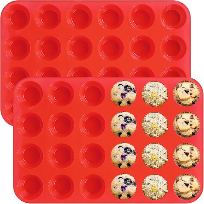 Sakolla 2 Pack Silicone Muffin Pan, Nonsticks 24 Cups Mini Cupcake Pans by Sakolla
