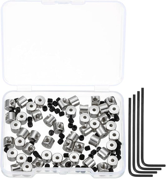 MECCANIXITY 50 Pcs Metal Locking Pin Backs, Locking Pin Keepers Clasp 5mm(H) with 4 Wrench Replacement in Storage Case for Badge, Brooch, Silver Tone