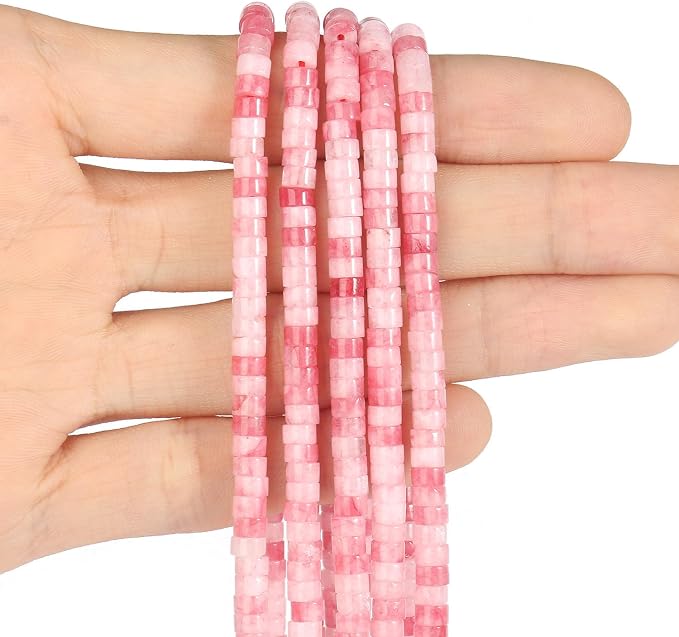 150Pcs 4×2mm Natural Pink White Jade Spacer Stone Beads - Image 3