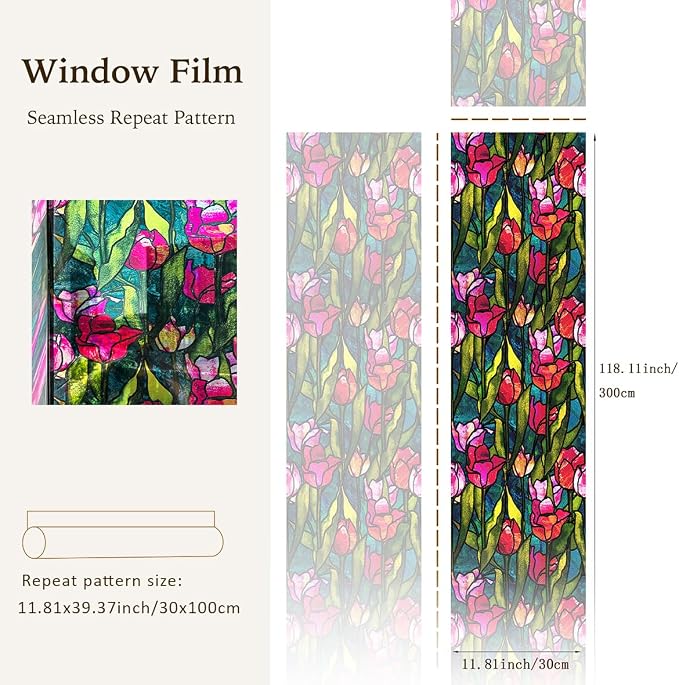 funlife Original Hand-Drawn Faux Stained Glass Window Film, Double-Sided Static - Image 2