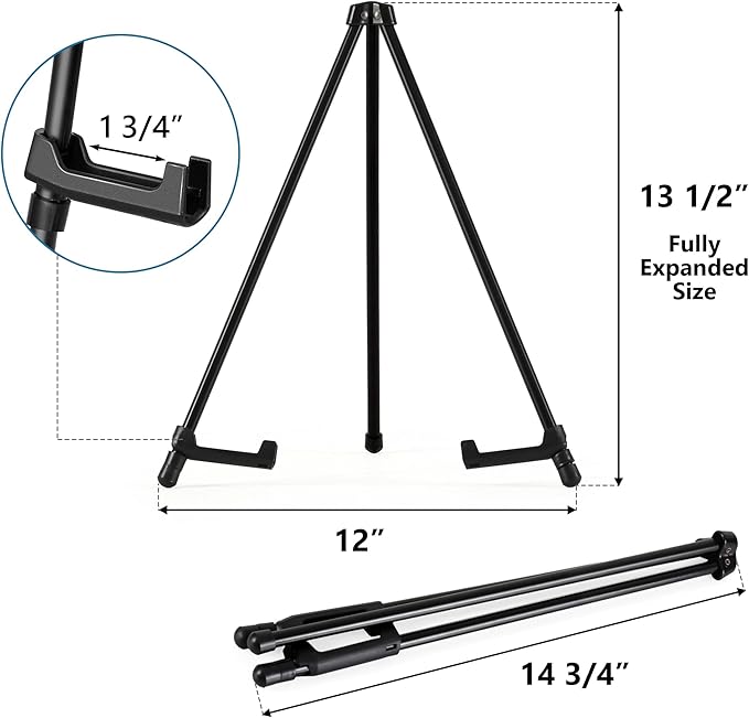14" High Tabletop Instant Display Easel - Black Steel Small Tripod Easel Stand with Adjustable Holders for Pictures, Paintings, Posters and Store Signs(2 Pack)