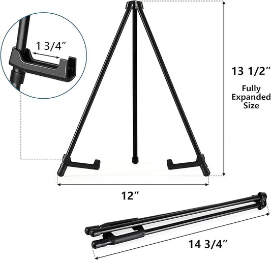 14" High Tabletop Instant Display Easel - Black Steel Small Tripod Easel Stand with Adjustable Holders for Pictures, Paintings, Posters and Store Signs(2 Pack)