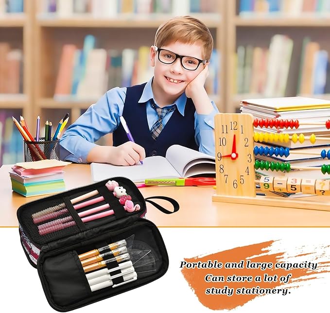 Custom Retro American Flag Pencil Case Box Boys Girls Personalized Name Large - Image 3