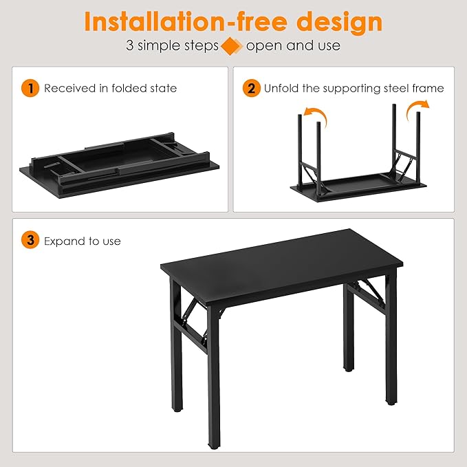 Need Folding Computer Desk - 39.4 Inch Foldable Office Writing Work Study Kids Student Teacher Home Bedroom Table for Small Space, Black