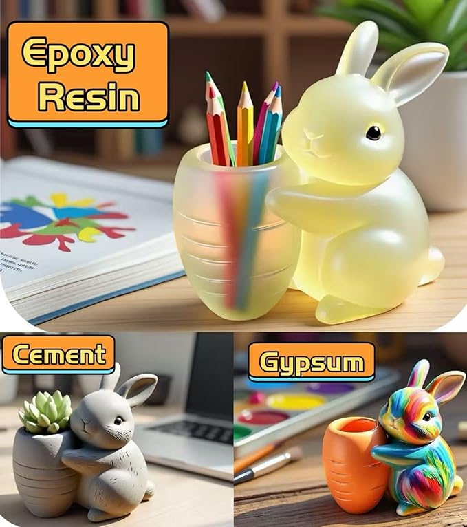 Animal Resin Molds Silicone 3D Cute Rabbit Epoxy Resin Plaster Candle Holder Wax Molds for Candle Making, Art Crafts DIY Unique Display Home Decor