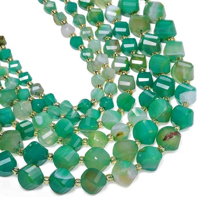 34pcs Natural Green Striped Agate Stone Beads by Yochus