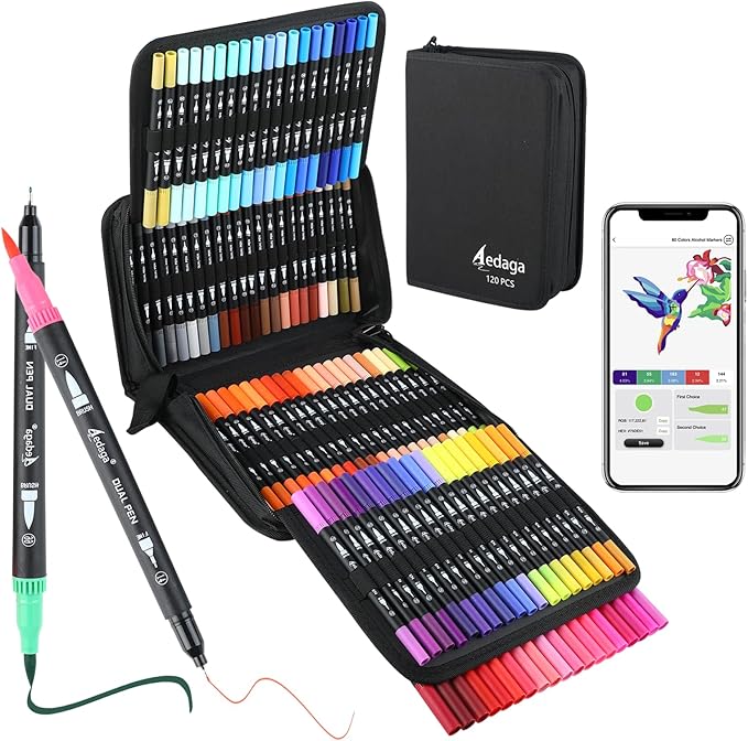 120 Colors Numbered Dual Tip Brush Pens with Free App, Fine and Brush Tips Pens for Adults and Kids, Coloring Markers for Coloring Book Bullet Journaling Note Taking Planner Hand Lettering