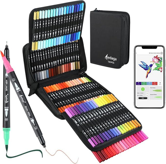 120 Colors Numbered Dual Tip Brush Pens with Free App, Fine and Brush Tips Pens for Adults and Kids, Coloring Markers for Coloring Book Bullet Journaling Note Taking Planner Hand Lettering