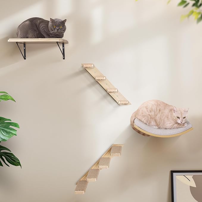 Cat Wall Shelves with Cats Window Perch – 4-Piece Wooden Cat Climbing Furniture - Image 6