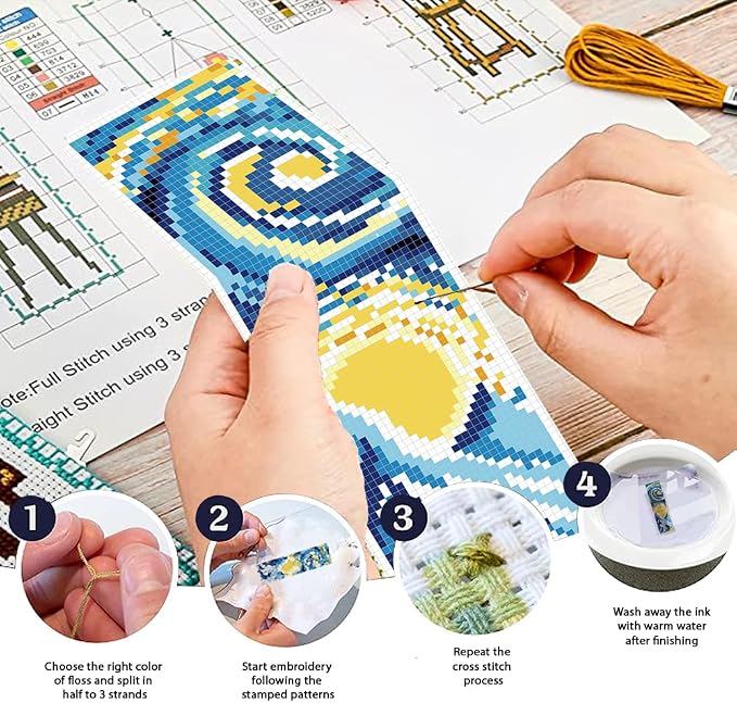 FREEBLOSS 6 Set 11CT Cross Stitch Bookmarks Kit Starry Sky Stamped Cross Stitch - Image 4