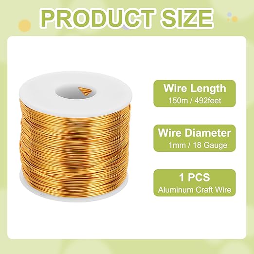 MECCANIXITY 18 Gauge Anodized Aluminum Craft Wire Bendable Bonsai Training Wire 492 Feet 1mm for Sculpting Crafts Wreath Floral Beading Jewelry Making, Yellow