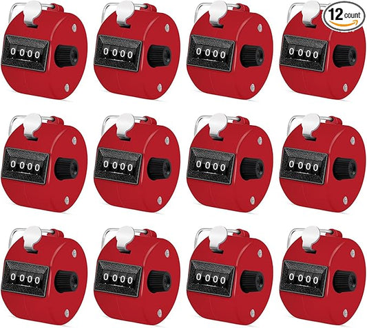 12 Pcs Hand Tally Counter 4-Digit Lap Counter Clicker, Manual Mechanical Handheld Pitch Click Counter with Finger Ring for School Golf & Knitting Row Croche
