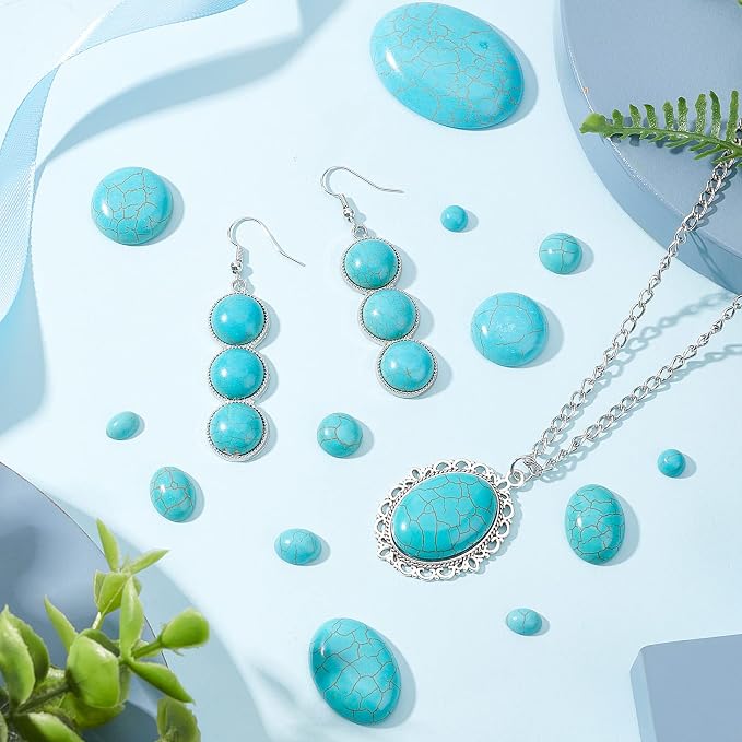 PH PandaHall 84pcs Synthetic Turquoise Stone Cabochons, 7 Sizes Blue Texture - Image 4