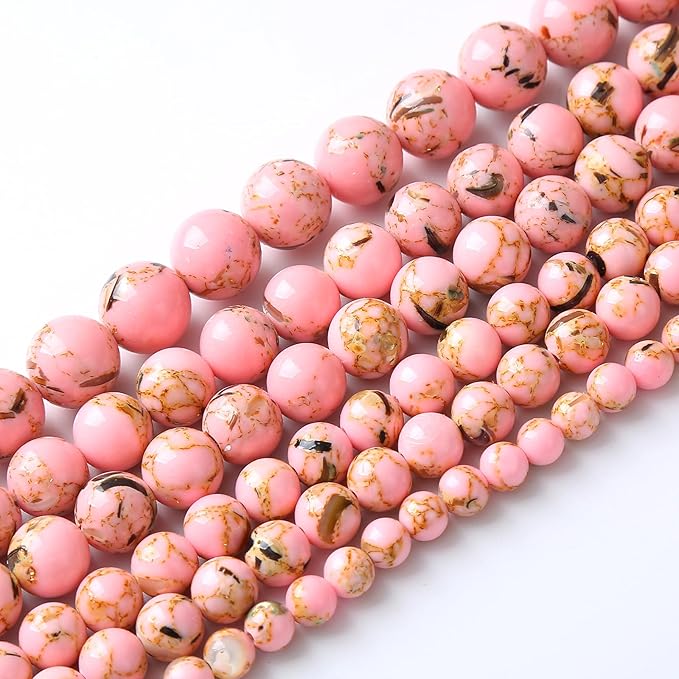 45PCS 8MM Natural Pink Shell Turquoise Beads for Jewelry Making with Mother-of-Pearl Round Loose Beads DIY Bracelet Accessories 15" (8mm, Pink Shell Turquoises)