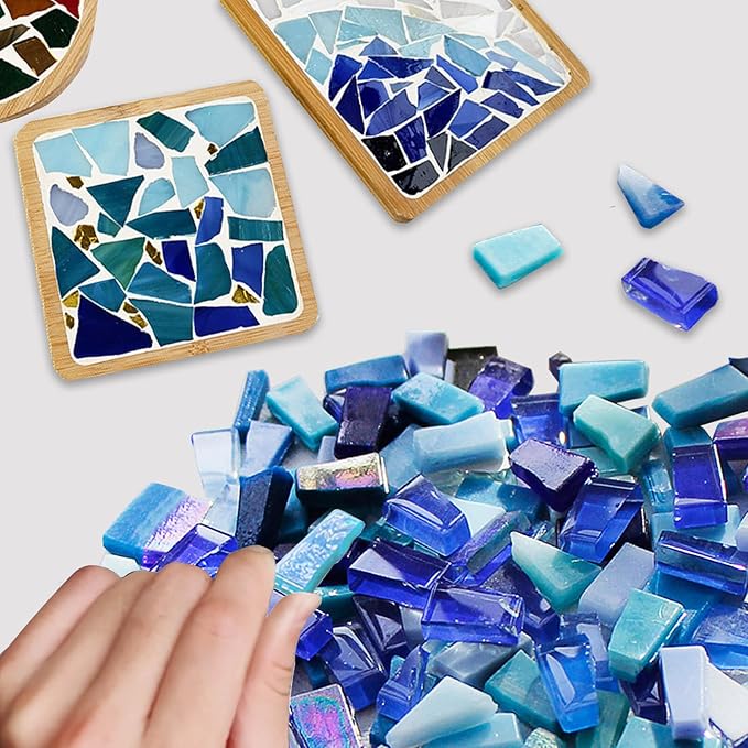 LITMIND 1.1LB Blue Mixed Irregular Glass Scraps Mosaic Tiles - Image 2